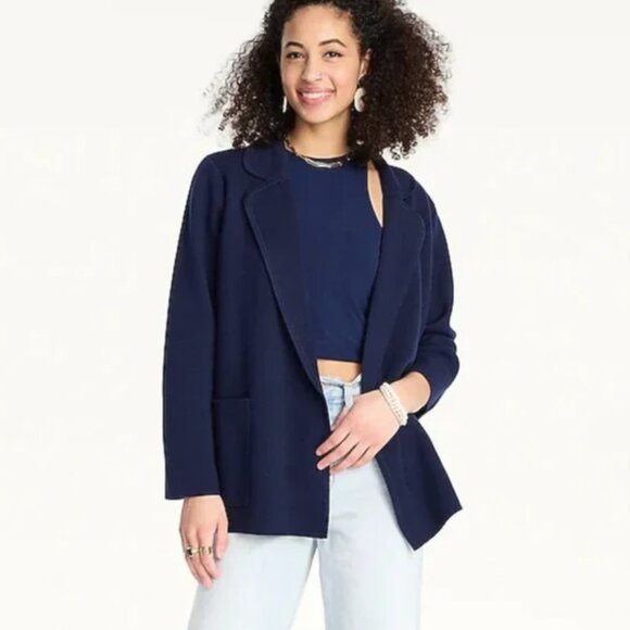 J. Crew Women's M Eloise sweater-blazer Navy BA552 Minimalist Preppy Fall Office - Picture 2 of 9
